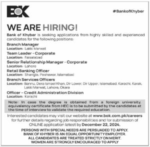 Bank of Khyber BOK Jobs 2024